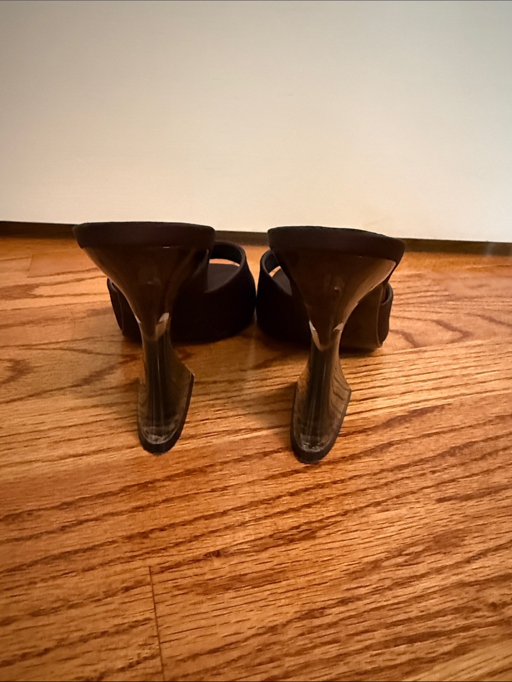 ZARA Black Open-Toe Slide Heels with Sculpted Block Heel - Picture 4 of 6